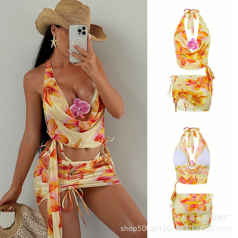Swimsuit Bikini Ruched - بكيني نسائي 2026 بتصميم هالتر نيك،