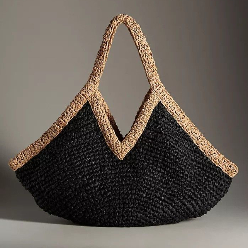 Crochet Bag Raffia - حقيبة يد صيفية جديدة منسوجة يدويًا،
