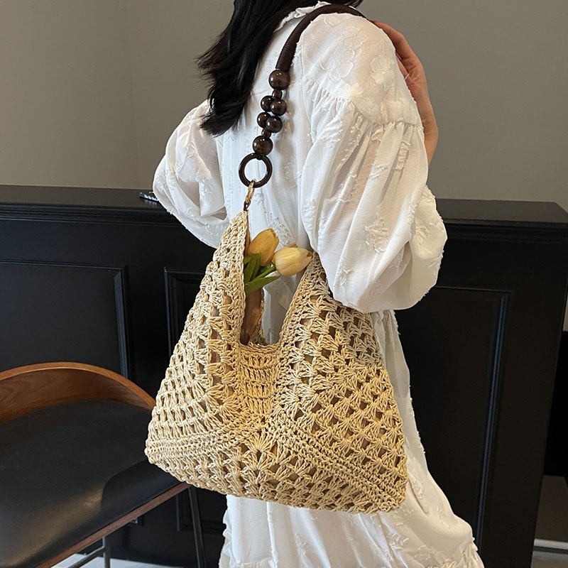 حقيبة كتف نسائية منسوجة من الق - مراجعة Tote Bag Beach وسعره