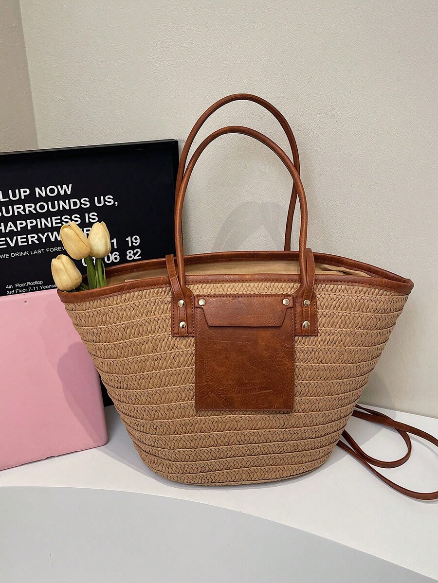 حقيبة يد منسوجة عصرية ذات سعة  - مراجعة Tote Bag Beach وسعره