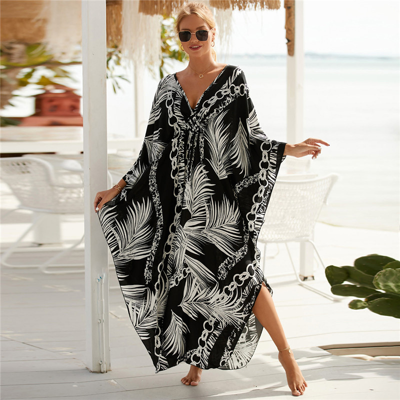 فستان نسائي مقاس كبير بطبعة حي - مراجعة Cover Up Kaftan وسعره